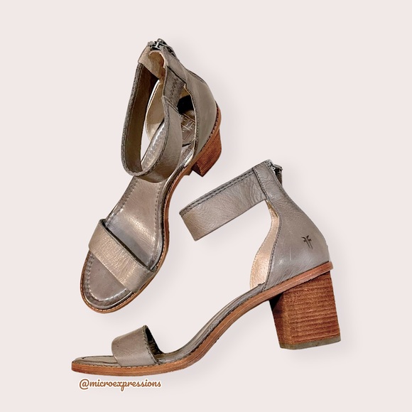 Frye Brielle Grey Strap Wood Heeled Sandal Summer Spring Formal Casual Low Heel - Picture 9 of 14